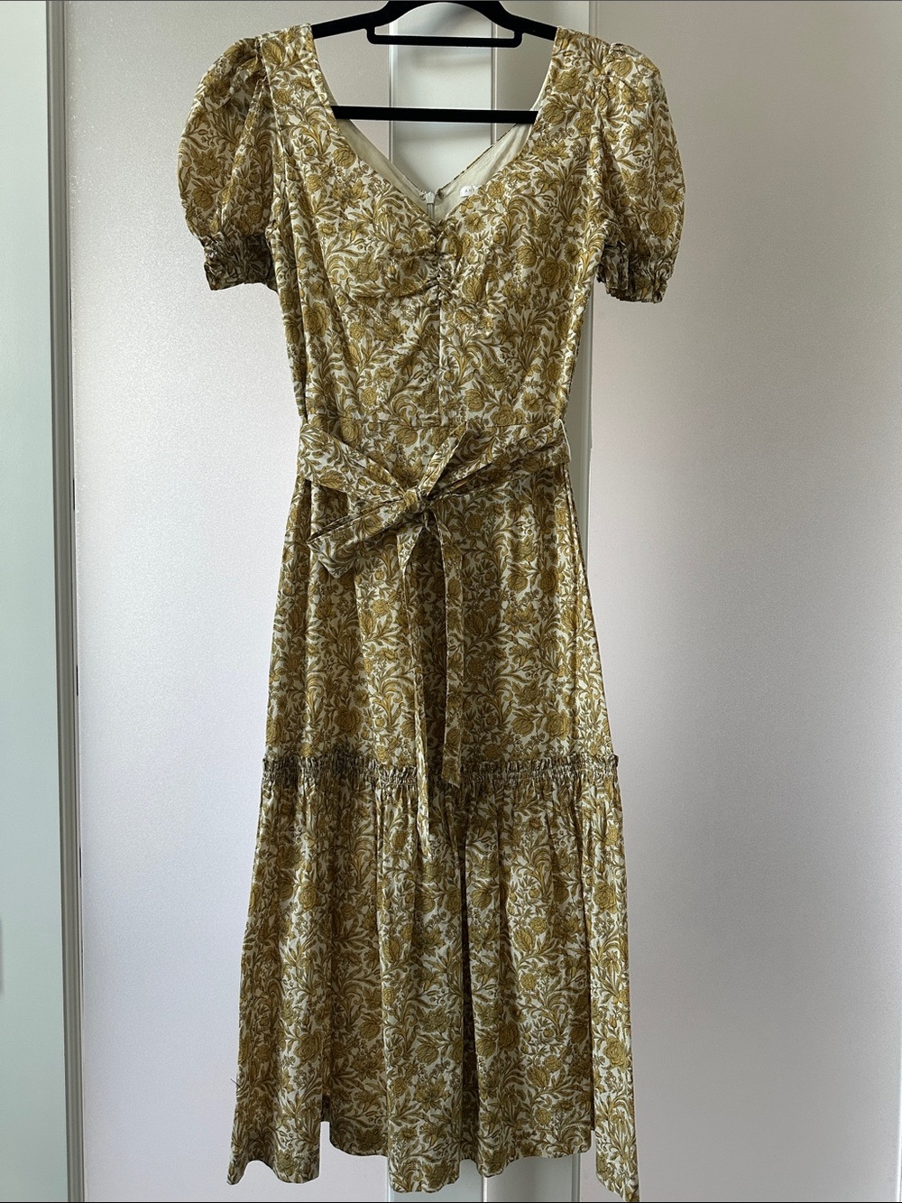 ANTONIO MELANI Mustard Floral Puff-Sleeve Midi Dress